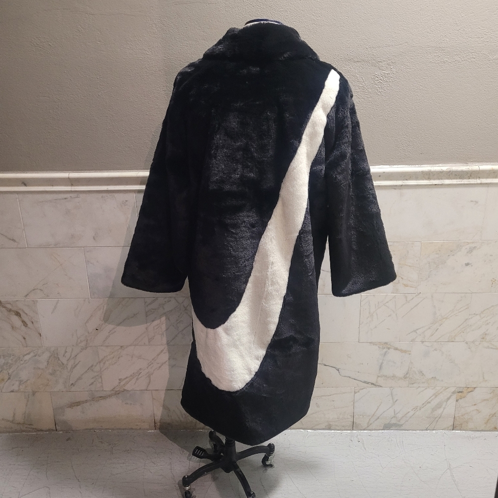 Nike Black Faux Fur Coat with White Swoosh